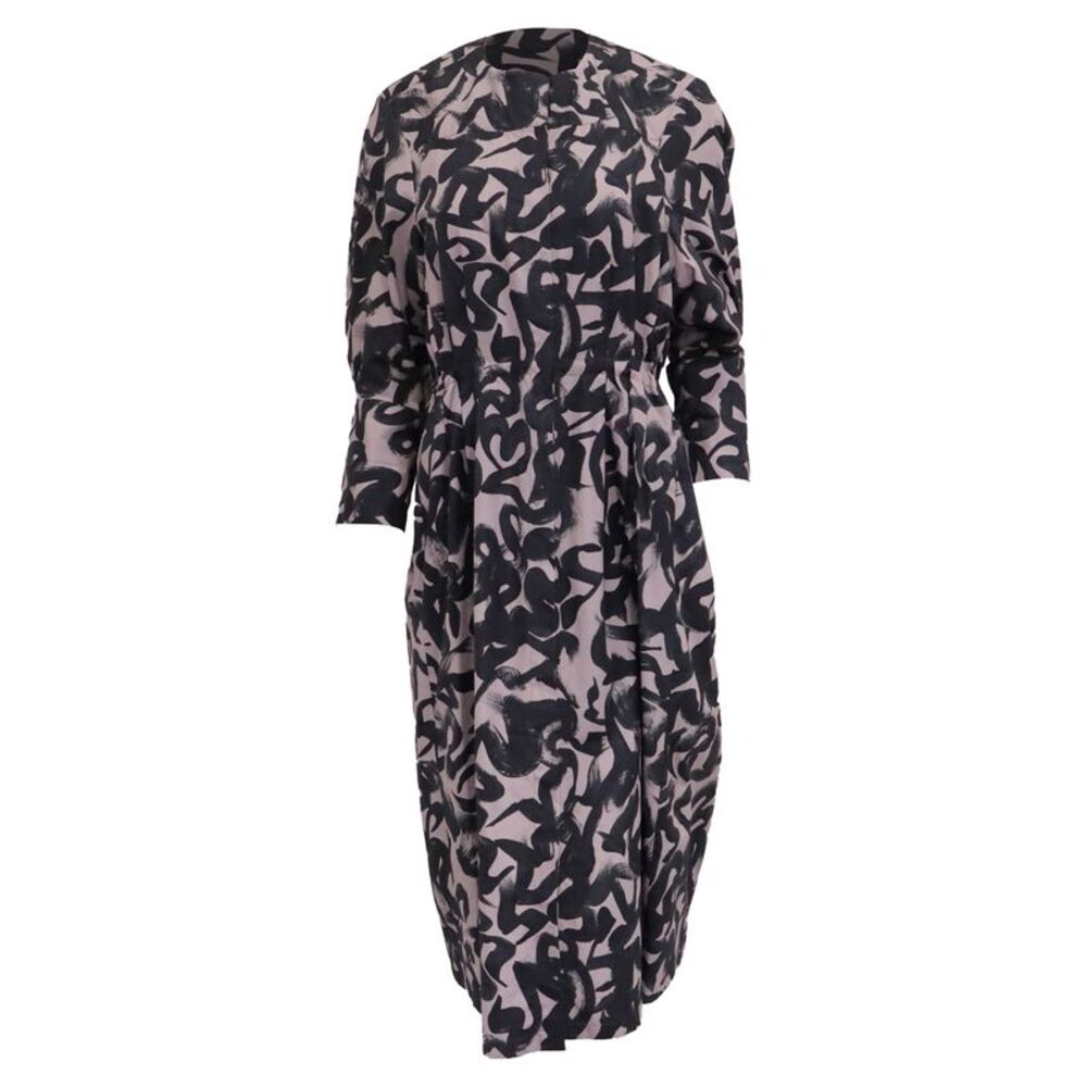 Dries Van Noten Printed Long Sleeve Midi Dress in Multicolor Cotton